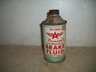 Vintage Flying A Brake Fluid Cone Top Tin Can Advertising Not Motor Oil Old Car