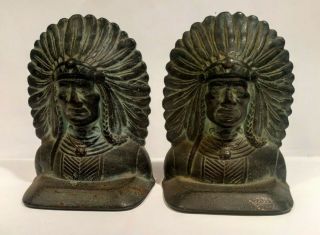 Antique / Old Solid Bronze / Copper / Indian Chief Head / Bookends Ends