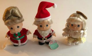 Vnt 1994 3 Precious Moments Hi Babies Dolls Christmas Santa,  Mrs.  Claus & Angel