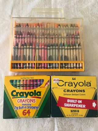 Vintage 1980s Crayola 72 Crayon Case With Crayons Plus 2 - 64s Built - In Sharpener