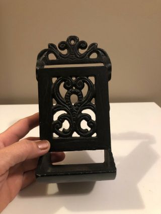 Vintage Antique Cast Iron Match Box Holder Wall Mounted / Old/black/heavy Duty