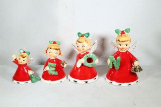 Vintage Napco Christmas Angels Noel Bells 1956 Pottery Girls