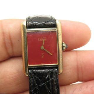 Vintage Cartier Argent Burgundy Face 925 Sterling Silver Gold Plated Watch
