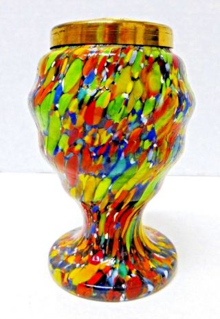 Antique Czech End Of Day Art Deco Multi - Color Glass Vase - Flower Frog Top