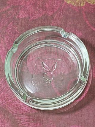 Vintage Playboy Club Bunny Clear Embossed Glass Round Ashtray 4 "