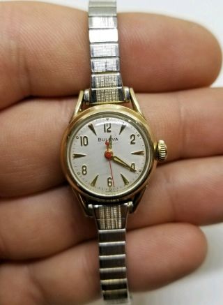 Vintage Ladies Bulova N4 Gold Wristwatch Red Second Hand