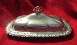 Vintage Ornate Stainless Silver Color 7 " Butter Dish,  Glass Insert