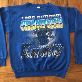 Vintage 1996 Uk Wildcats Mens Size Large National Champions Blue Sweatshirt Euc