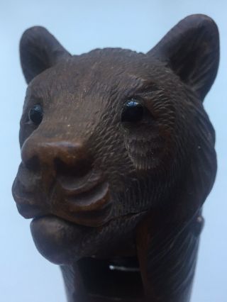 Antique Swiss Black Forest Carved Wood Bear Nutcracker W/glass Eyes Chillon