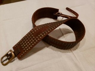 Old Plains Native American Indian Heavily Tacked Leather Belt 1890 - 1910 Antique