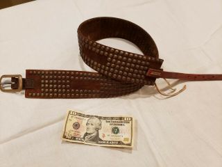 Old Plains Native American Indian Heavily Tacked Leather Belt 1890 - 1910 antique 2