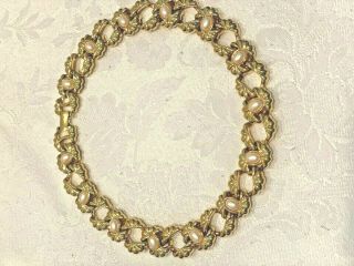 Vintage Estate Monet Gold Tone And Pearl Link Choker Necklace