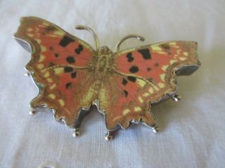 Vintage Jacqueline Smiley Vintage Revival Lacquered Butterfly 950 Silver Brooch