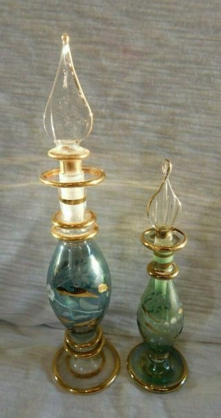 Set Of 2 Vintage Perfume Bottles With Dappers Blown Glass Made In Egypt