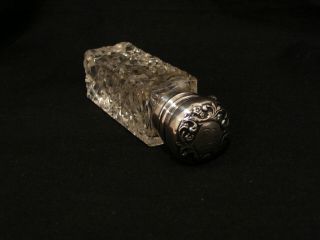 Antique Cut Glass Repousse Sterling Silver Perfume Scent Bottle