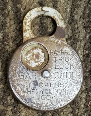 Vintage Antique Early 20th Century Bashful Trick Lock 2 - Sided Cigar Cutter