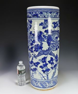 Large Antique Chinese Blue and White Porcelain Umbrella Stand with Dragons 3