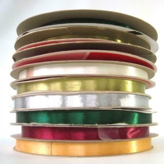 Vintage 3m Sasheen Ribbon 9 Large Rolls 5/8 " Wide Red Green White Silver Gold