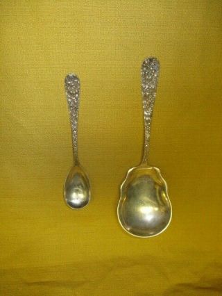 Two Sterling Silver Serving Spoons,  Stieff Baltimore Rose,  Ornate
