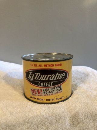 Vintage La Touraine 1/2 Lb Coffee Can 4”x 3” Opens With Any Can Opener