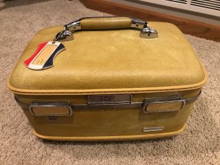 Vintage American Tourister Yellow Luggage Train Makeup Case With Tray & Mirror