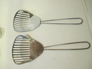(2) Vintage Metal Presto Fry Daddy Stainless Scoops Slotted Spatulas