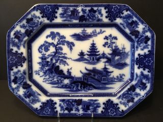 Antique 1845 Large Ironstone Tonquin W.  Adams & Sons Flow Blue Platter