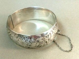 Birks Vintage Sterling Silver Hinged Bracelet Nicely Engraved 3/4 " Wide