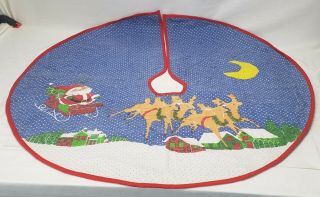 Vintage Santa Christmas Tree Skirt Reindeer Holiday.  Approx 33 "