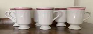 6 Vintage Syracuse China Restaurant Ware Pedestal Coffee Mugs Cups - 2 Red Bands
