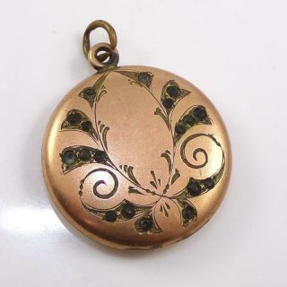 Vtg Antique Victorian Gold Filled Paste Stone Picture Locket Pendant Qye3
