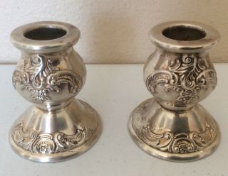 Wallace Vtg Silver Baroque 736 Candlestick Candle Holder Pair 3”