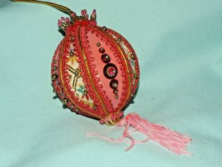 Handmade Vintage Pink Oriental Braid Beaded Christmas Ornament Completed 5