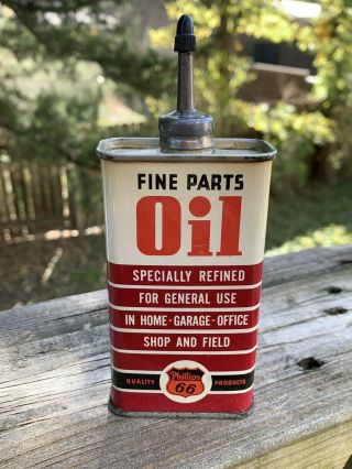 Vintage Phillips 66 Fine Parts Oil 4 Oz Lead Top Handy Metal Can Gas Sign