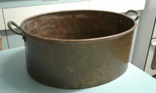 Vintage Large Copper Bowl Jam Cooking Pan With Brass Handles,  Planter,  Cooking,  Etc