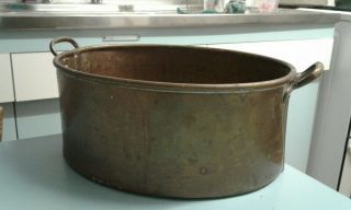 Vintage Large Copper Bowl Jam Cooking Pan with Brass Handles,  planter,  cooking,  etc 3