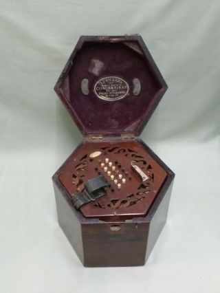 Antique Lachenal Concertina In Case With Vickers Label.  48 Button