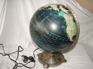 Vintage Replogle World Globe Lighted Map Starlight Series Metal Stand