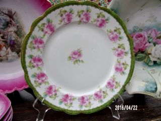 VINTAGE M.  Z.  AUSTRIA PINK CABBAGE ROSES CABINET PLATE Victorian scalloped 2