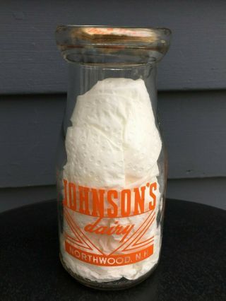 Vintage Glass Milk Cream Half Pint Bottle Johnson 