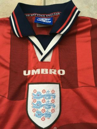 Vintage England Red Away Football Shirt 1997 - 99 Large