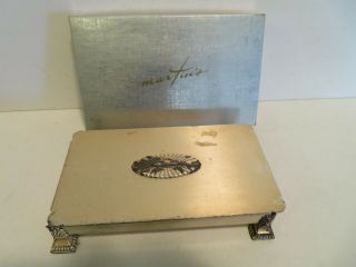 Vintage Art Deco Ronson Silverplated Cigarette Table Top Footed Box Holder Case