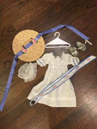 American Girl Doll Felicity Summer Outfit 1992 Pc With Gown,  Sash,  Hat,  Shoes.