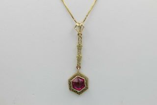 10k Solid Gold Vintage Hexagonal Red Gemstone Dangle Style Pendant 726b - 3