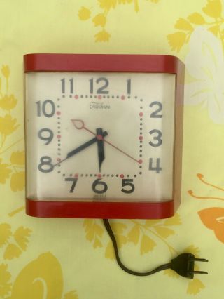 Vintage Telechron Electric Kitchen Wall Clock 2h31 Red Usa Retro 50s 60s Decor