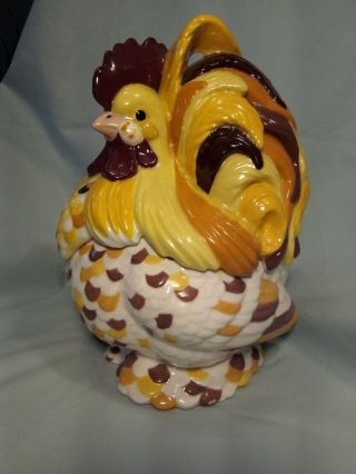 Vintage Atlantic Mold Hand Painted Colorful Rooster Ceramic Cookie Jar Euc