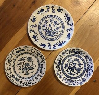 Vintage Set Of 3 Blue & White Small Salad Plates Home Decor