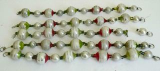Antique Germany 44” 5 Strands Red Green Silver Stripe Christmas Garland
