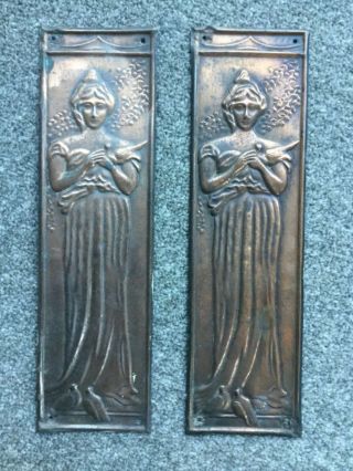 Vintage Copper Covered Tin Art Nouveau Lady Door Finger Push Plates