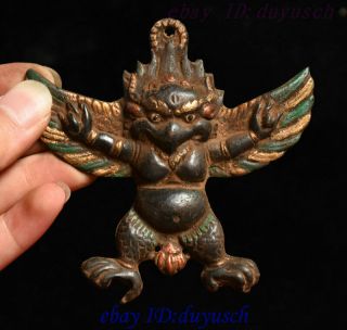 Old Tibet Bronze Painting Redpoll Winged Garuda Bird Eagle Buddha Statue Pendant